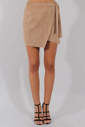 Camel Suede Wrap Around Skirt - Emory