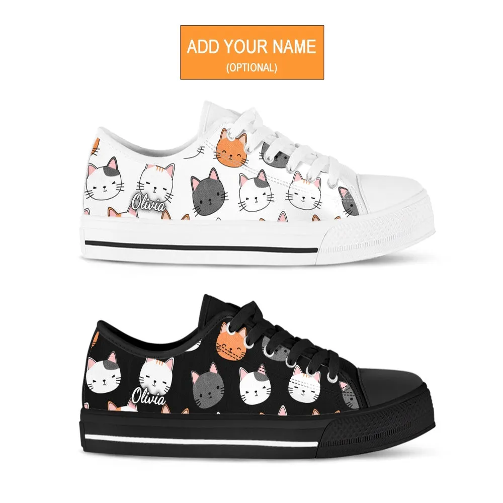 Cute Kitten Shoes, Cat Sneakers, Low Top Shoes For Cat Owner Gifts, Cat Canvas Shoes