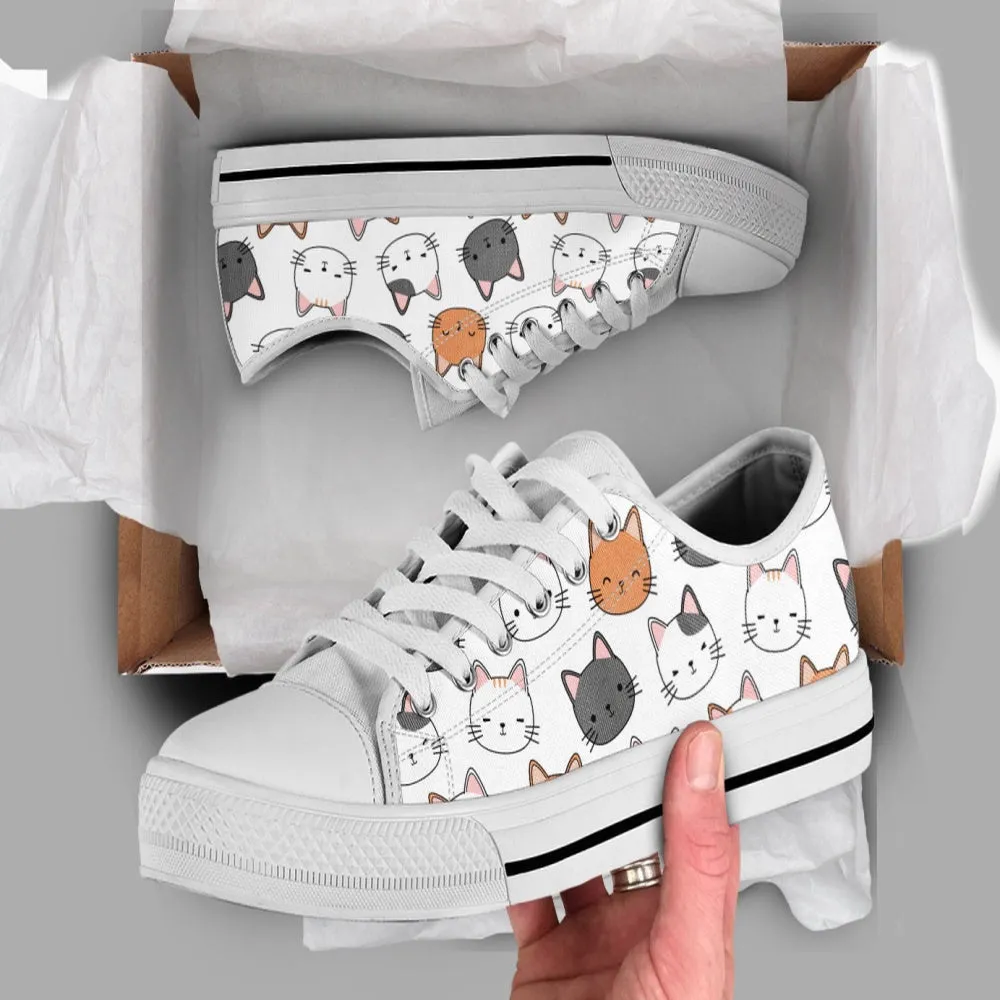 Cute Kitten Shoes, Cat Sneakers, Low Top Shoes For Cat Owner Gifts, Cat Canvas Shoes