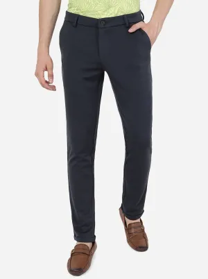 Dark Navy Blue Solid Venice Fit Casual Trouser | JadeBlue