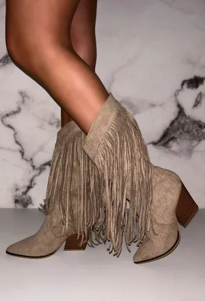 Find Your Own Beige Suede Cowboy Boots