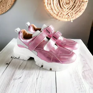 Genuine Leather CB Exclusive Velcro Sneakers - Metal Pink/Silver