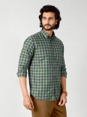 Green & Brown Checked Slim Fit Casual Shirt | JadeBlue