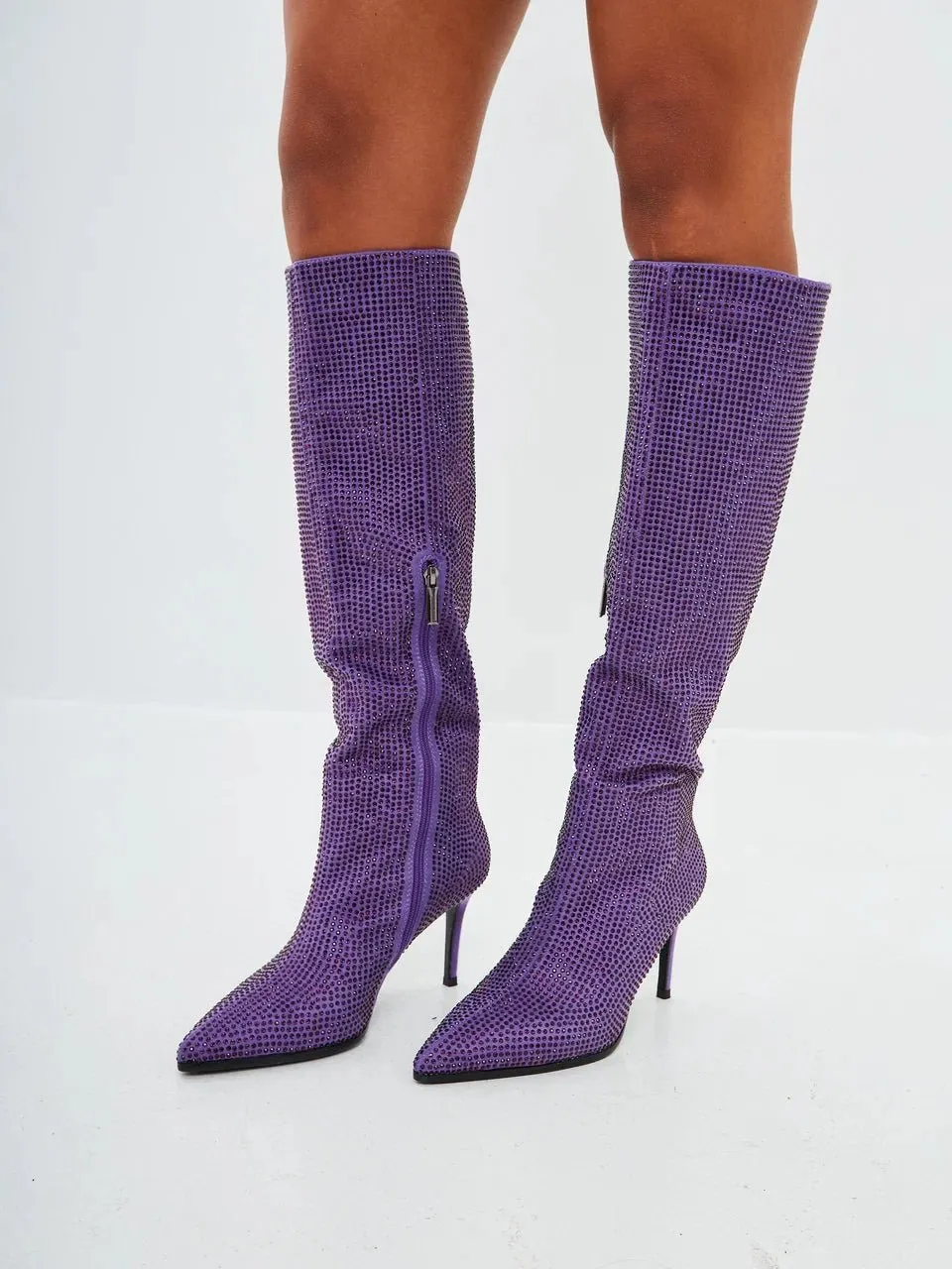 Jewel Stiletto Knee High Boots Mili - Purple