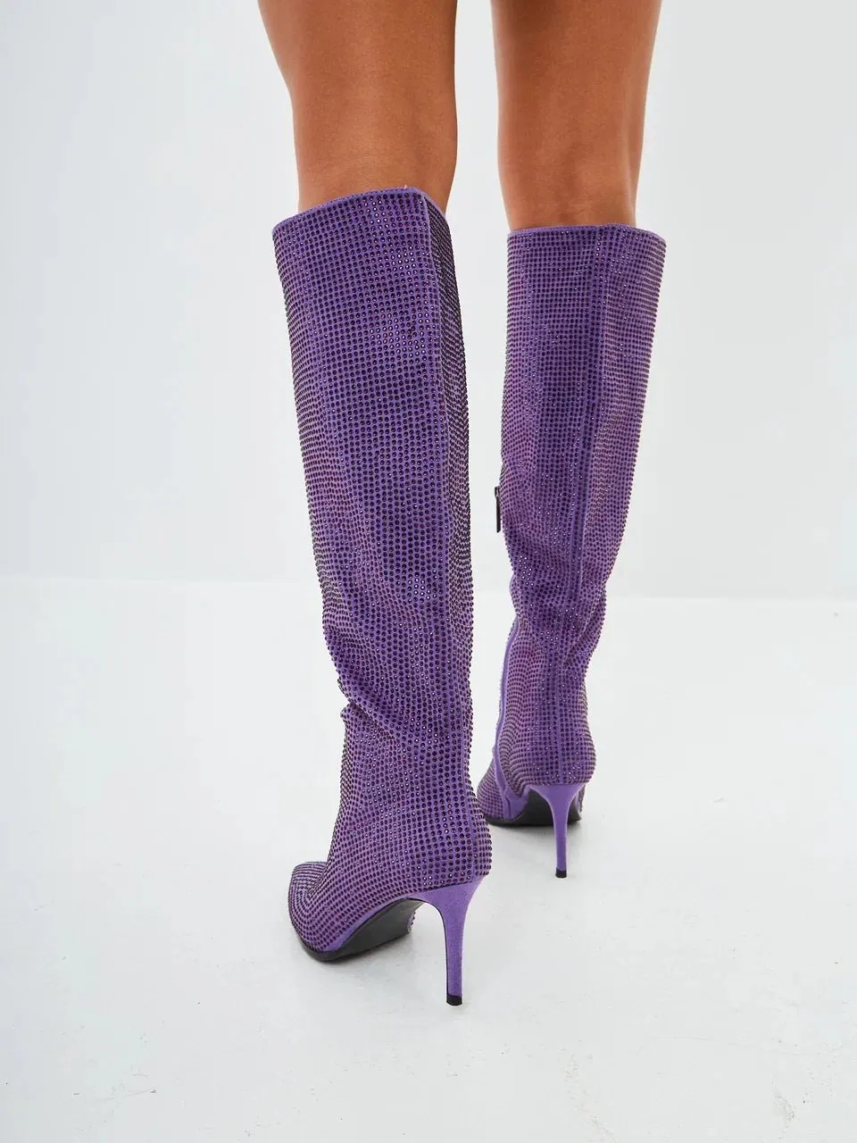 Jewel Stiletto Knee High Boots Mili - Purple