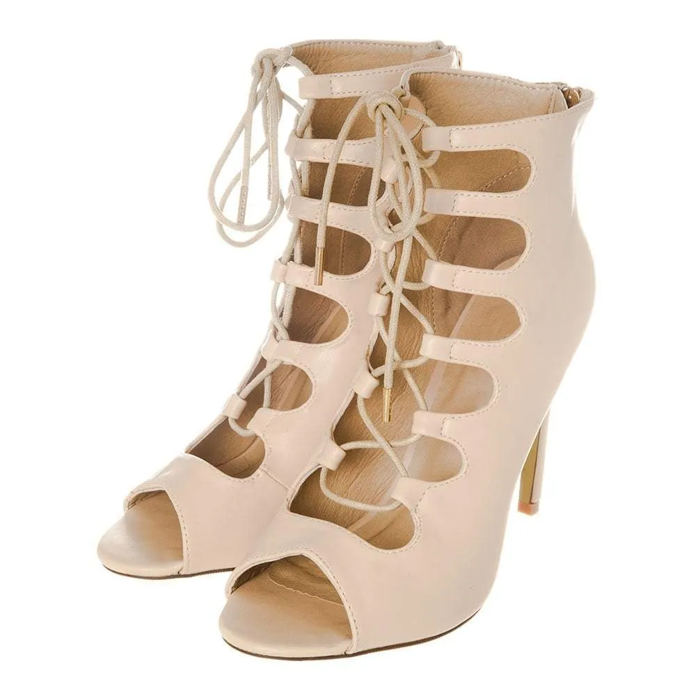 Kay Lace Up Open Toe Back Zip Fastening Shoe Boot