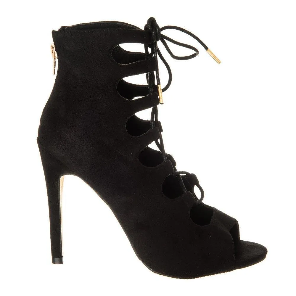 Kay Lace Up Open Toe Back Zip Fastening Shoe Boot