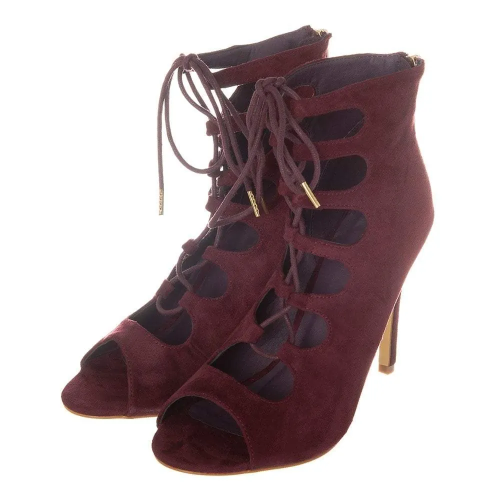 Kay Lace Up Open Toe Back Zip Fastening Shoe Boot