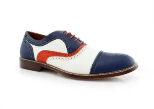 Men's M-19355 Classic Tri Color Perforated Lace Up Dress Oxford Shoes