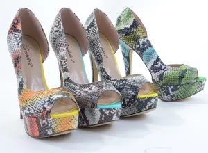 Multicolor Faux Leather Textured Snake Peep Toe Platform Pumps Lilian-03