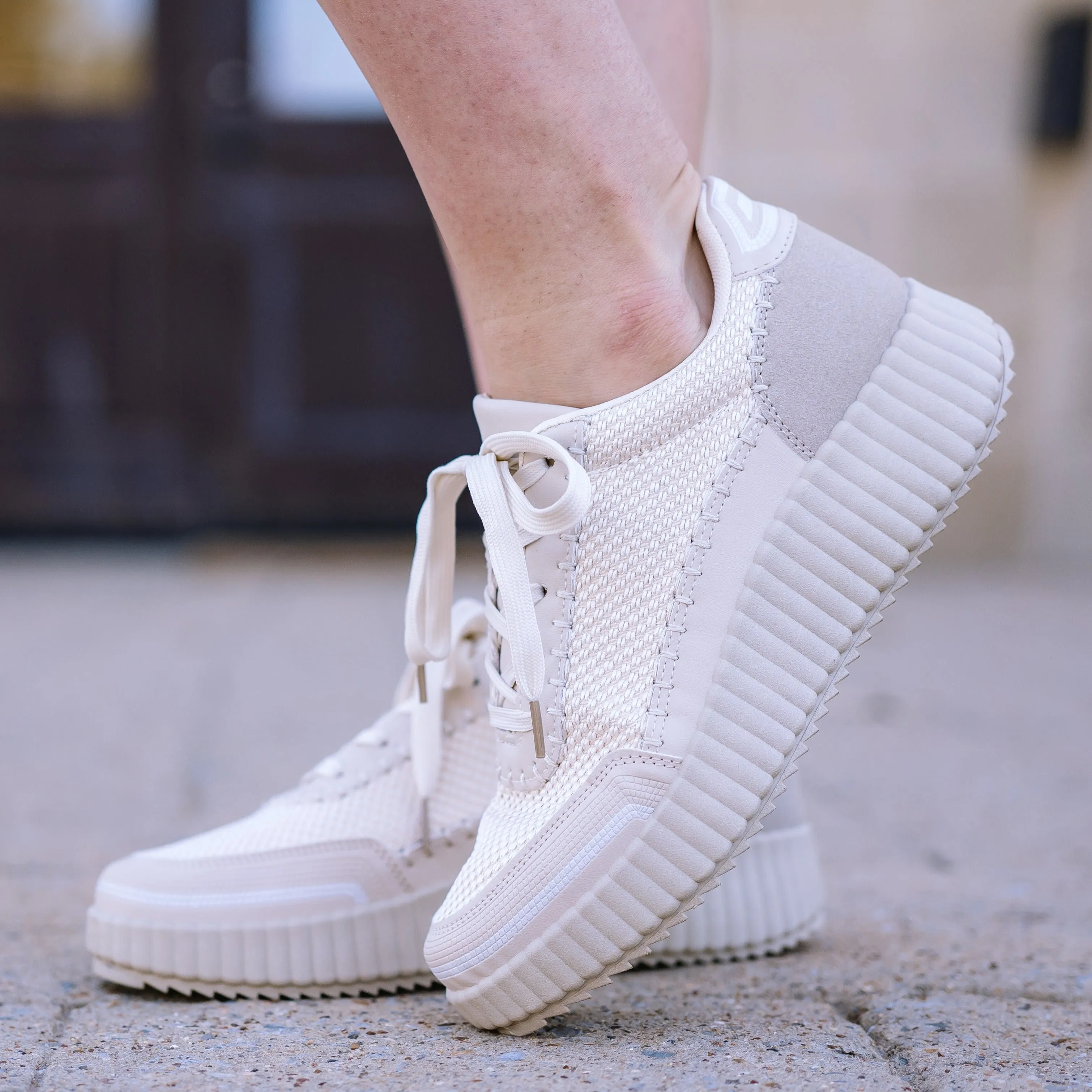 Out & About Cream Textured Platform Sneakers