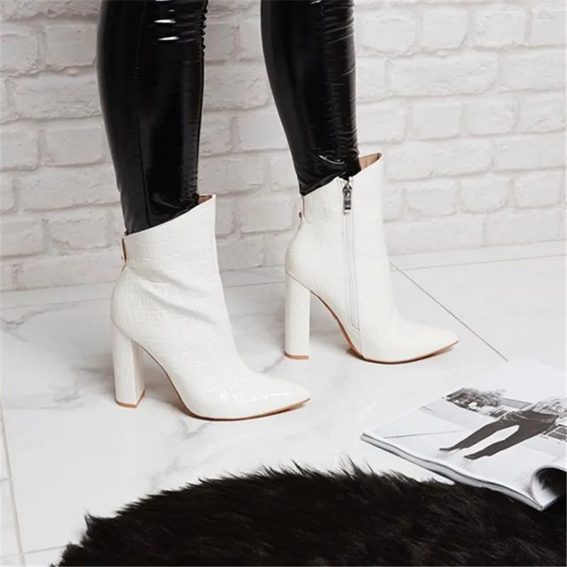 Shoes High Heels Leather White Ankle Boots