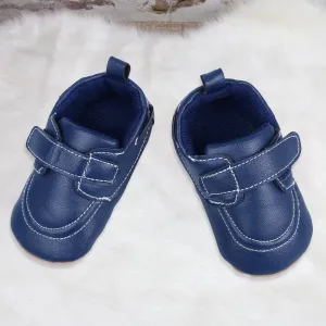 Solid Hookloop Stylish Leather Velcro Shoes - Navy Blue