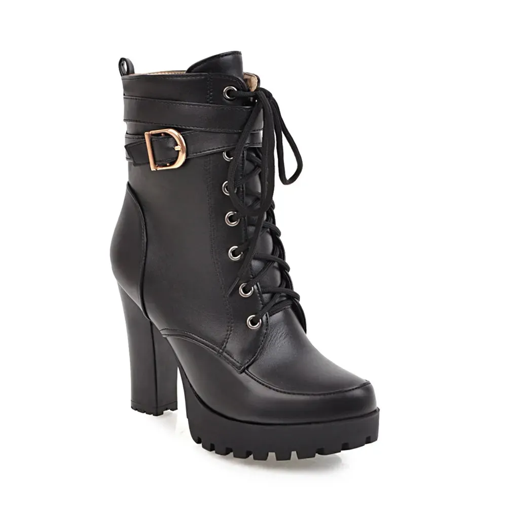 Trendy Ankle High Heel Platforms Buckle Boots