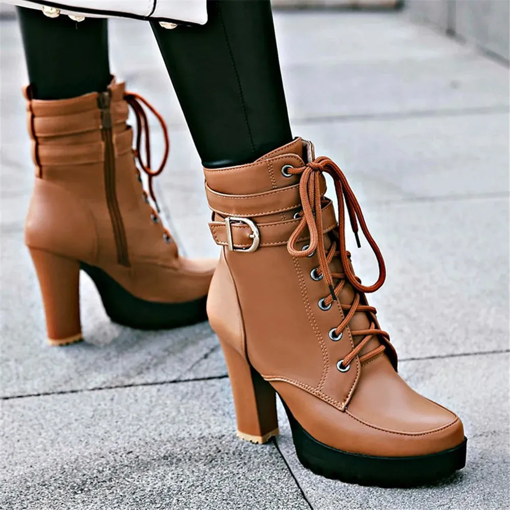 Trendy Ankle High Heel Platforms Buckle Boots