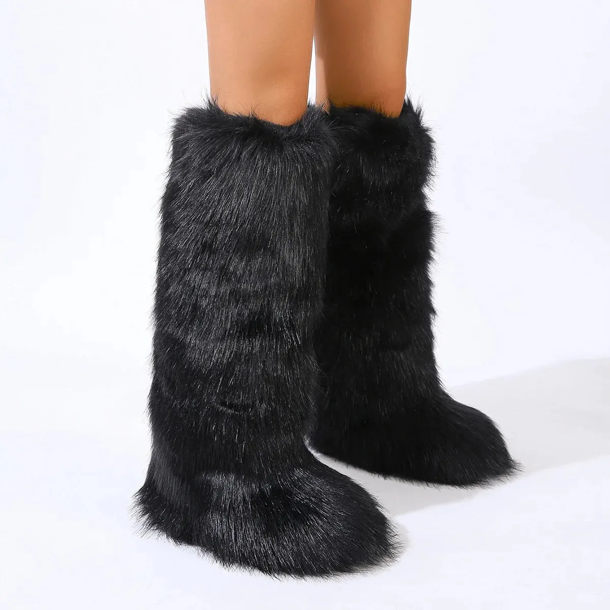 Trendy Faux Fur Over The Knee Plush Boots