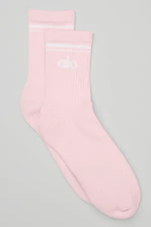 Unisex Half-Crew Throwback Sock - Powder Pink/White